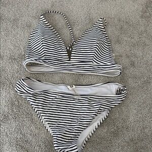 Cupshe Navy and White Striped Bikini